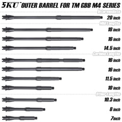 5KU アルミCNC ライトウェイト アウターバレル ミッドレングス for TM GBB M4 [長さ：14.5インチ  / 16インチ / 18インチ]