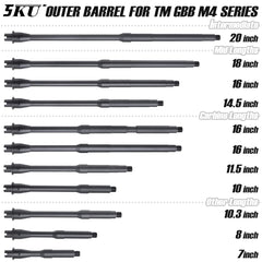 5KU アルミCNC ライトウェイト アウターバレル カービンレングス for TM GBB M4 [長さ：10インチ / 11.5インチ / 16インチ]