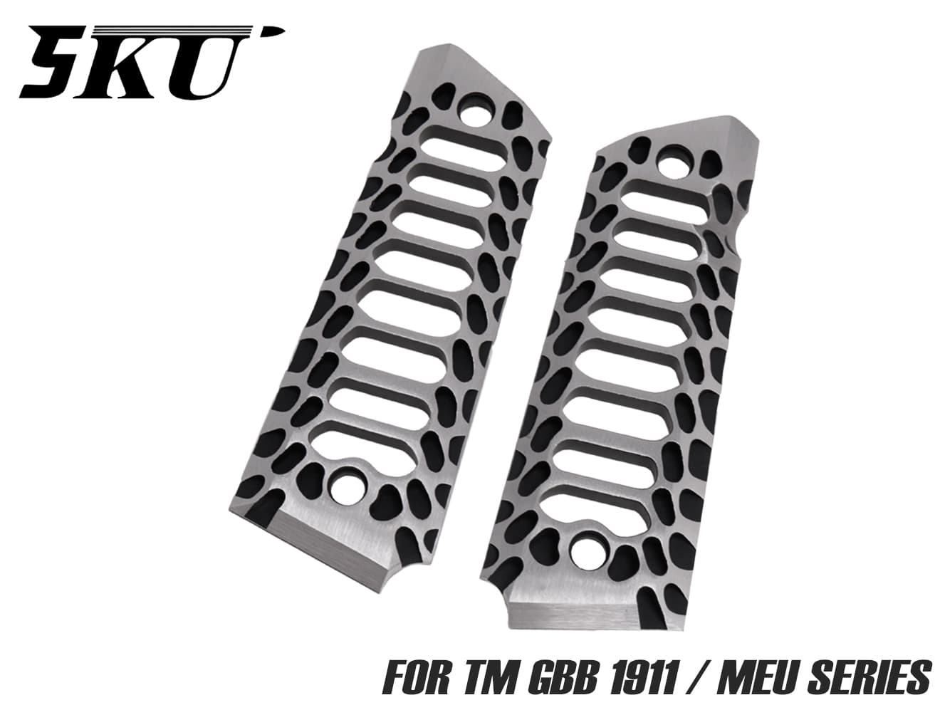 5KU VDタイプ コブラスケルトン アルミCNC グリップパネル for TM 1911 / MEU [カラー：ブラック / デュアル / シルバー]