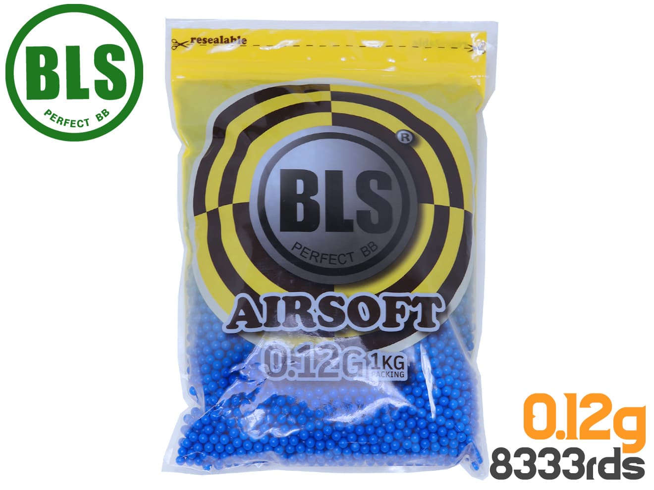 BLS Precision 精密プラスティックBB弾 0.12g 8333発(1kg) [カラー：オレンジ / ブラック / ブルー / グリーン / レッド / イエロー / ホワイト]