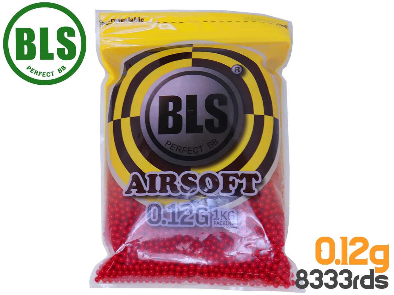 BLS Precision 精密プラスティックBB弾 0.12g 8333発(1kg) [カラー：オレンジ / ブラック / ブルー / グリーン / レッド / イエロー / ホワイト]