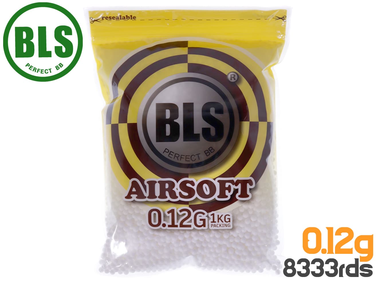 BLS Precision 精密プラスティックBB弾 0.12g 8333発(1kg) [カラー：オレンジ / ブラック / ブルー / グリーン / レッド / イエロー / ホワイト]