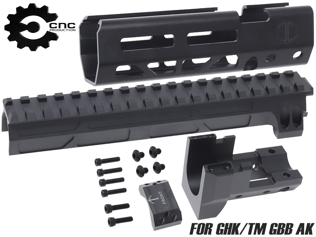 CNC Production JM アルミCNC M-LOK ハンドガード w/ レールドガスチューブ for GHK/マルイ GBB AK [サイズ：6.1インチ / 10.64インチ / 14.25インチ]