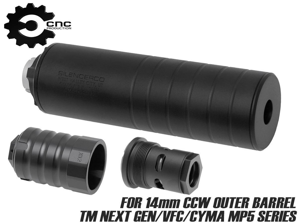 CNC Production Omega9Kタイプ サプレッサー for 14mmCCW / MP5 [セット内容：本体のみ / マズルブレーキセット / マズルブレーキ＋トレーサー]