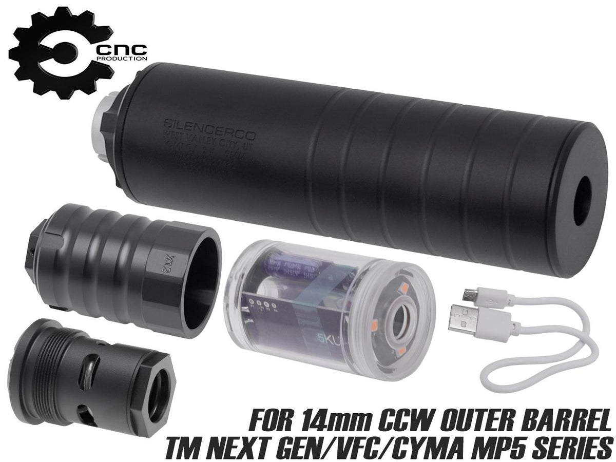 CNC Production Omega9Kタイプ サプレッサー for 14mmCCW / MP5 [セット内容：本体のみ / マズルブレーキセット / マズルブレーキ＋トレーサー]