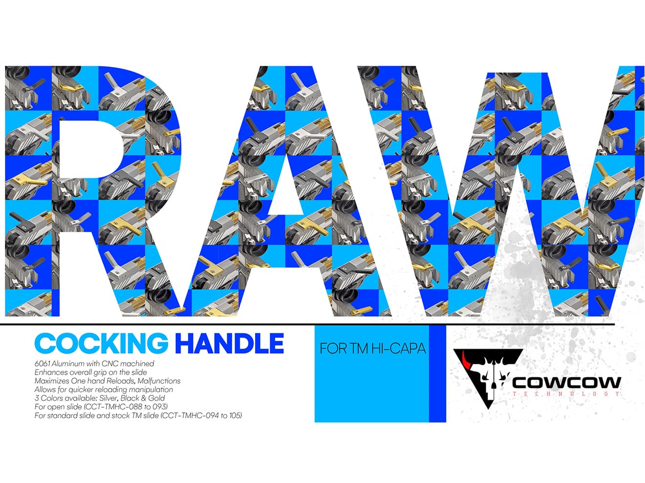 COWCOW TECHNOLOGY アルミCNC RAW コッキングハンドル スタンダード C 左出し用 TM Hi-Capa [カラー：シルバー / ブラック / ゴールド]