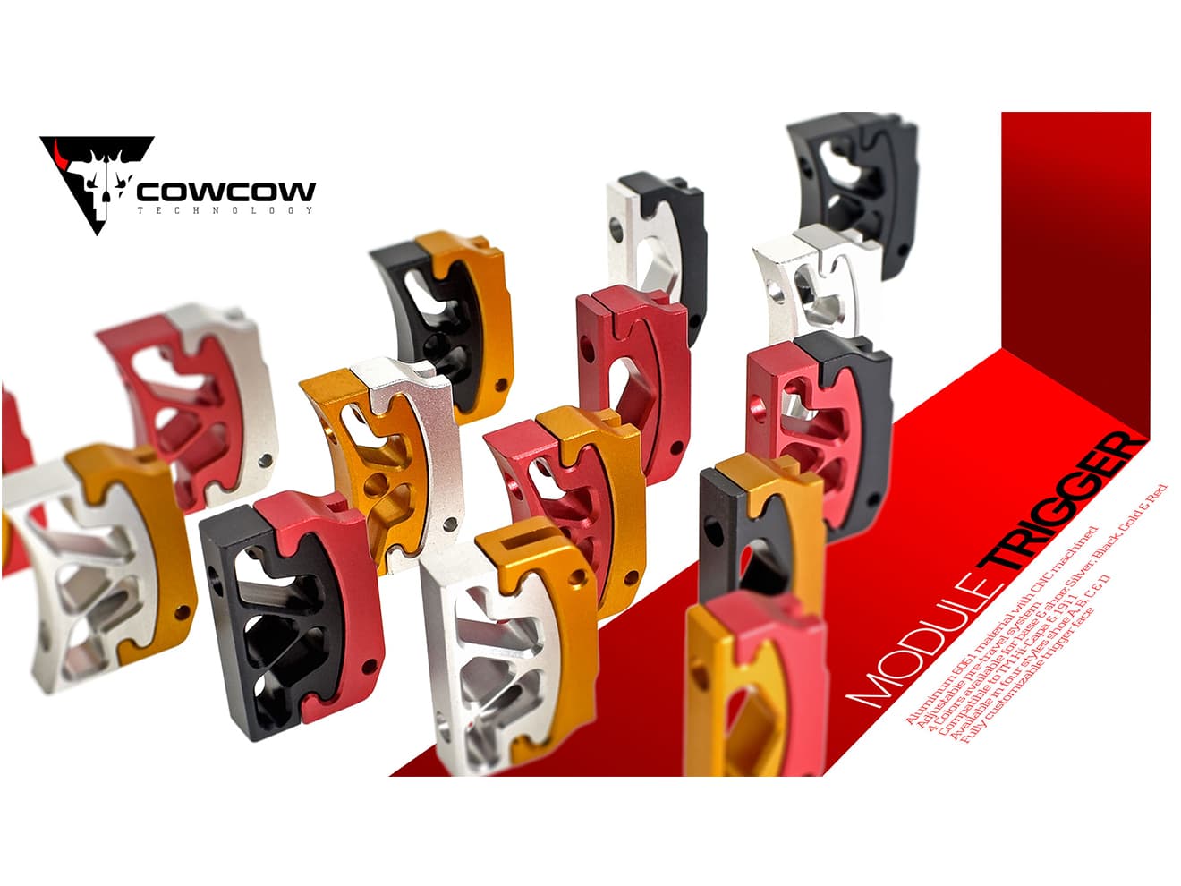 COWCOW TECHNOLOGY アルミCNC モジューラートリガーシュー D [カラー：シルバー / ブラック / ゴールド / レッド]