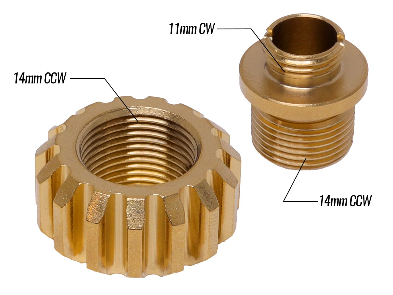 COWCOW TECHNOLOGY A02 サイレンサーアダプター (11mm正ネジ→14mm逆ネジ♂) [カラー：ブラック / ゴールド / レッド / シルバー]