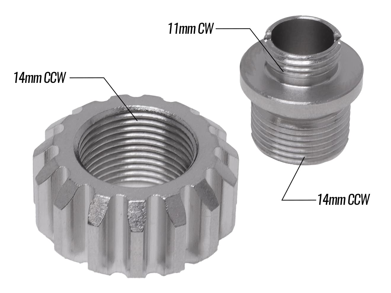 COWCOW TECHNOLOGY A02 サイレンサーアダプター (11mm正ネジ→14mm逆ネジ♂) [カラー：ブラック / ゴールド / レッド / シルバー]
