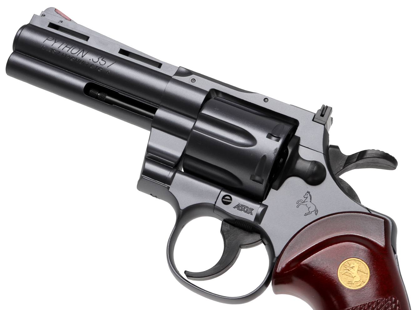 クラウンモデル エアリボルバー コルト パイソン ウッドグリップスタイル ブラック 10才以上用モデル [サイズ：2.5インチ / 4インチ]