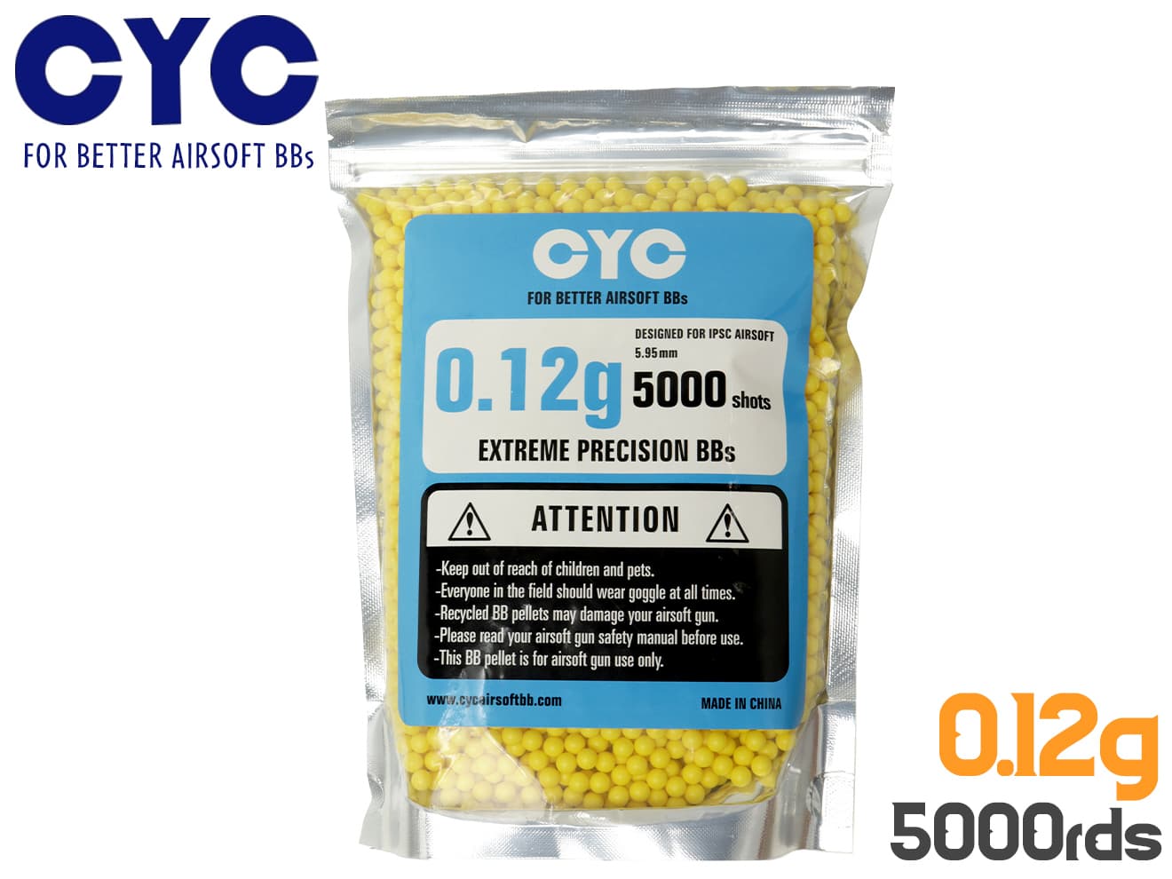 CYC 精密 プラスティックBB弾 5.95mm 0.12g*5000発 [カラー：ホワイト / イエロー]
