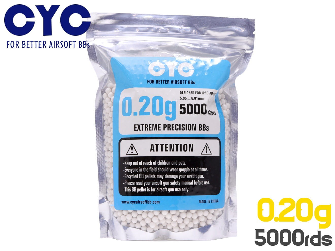 CYC 超精密 プラスティックBB弾 5.95mm±0.01 [重量&入数：0.2g*4000発 / 0.2g*5000発 / 0.25g*4000発]