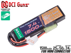 DCI Guns 7.4V 1500mAh 25C-50C LiPo ミニSSバッテリー [コネクター：タミヤミニ / ディーンズ・T型・2P]【レターパック可】