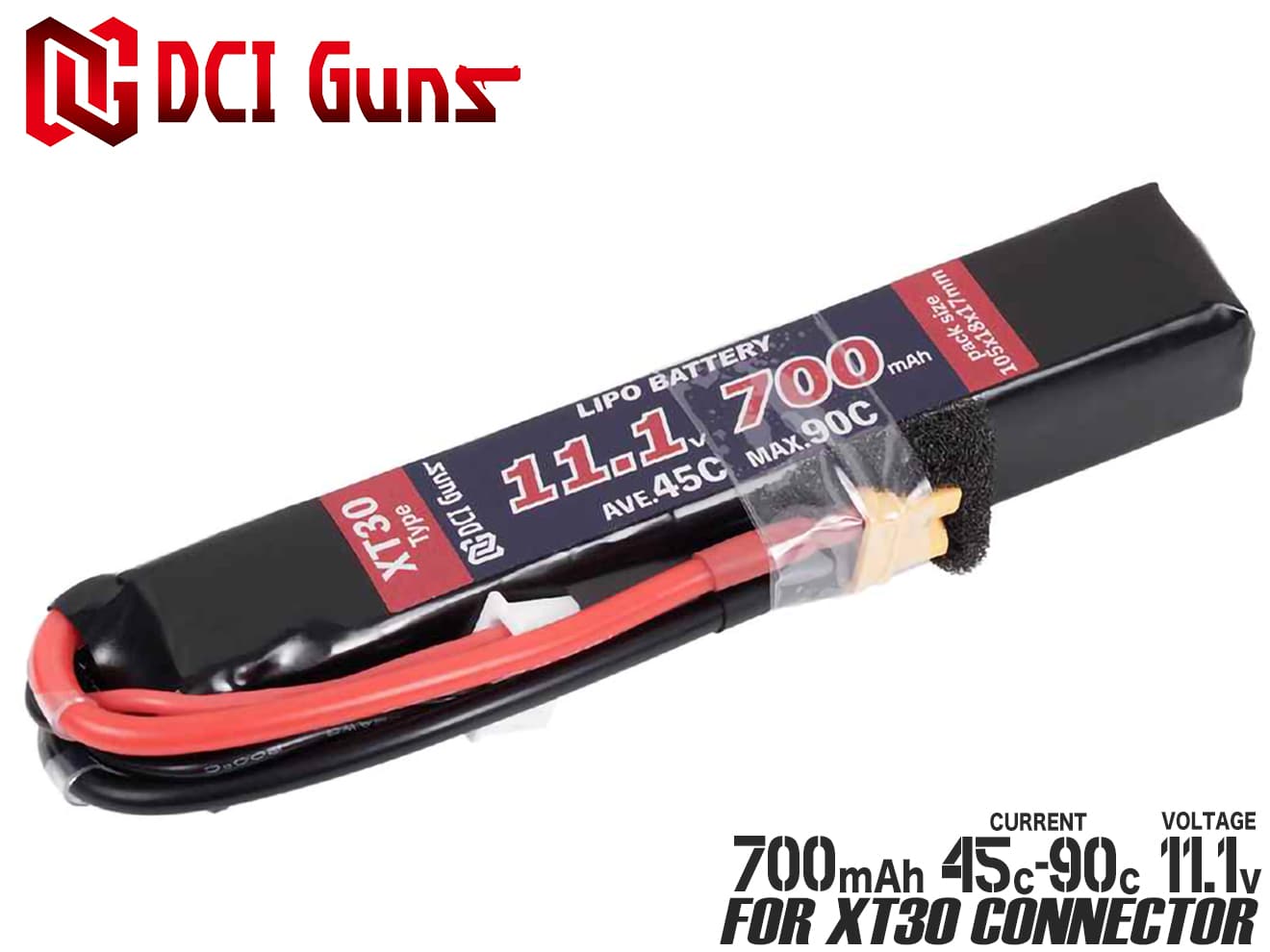 DCI Guns 11.1V 700mAh 45C-90C LiPo スティックバッテリー (XT30コネクター)【レターパック可】