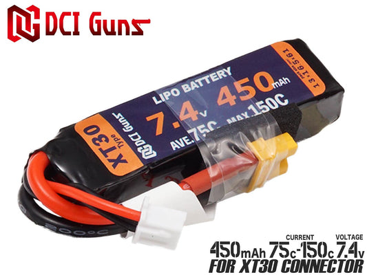DCI Guns 450mAh 75C-150C LiPo コンパクトバッテリー(XT30コネクター) [電圧：7.4V / 11.1V]