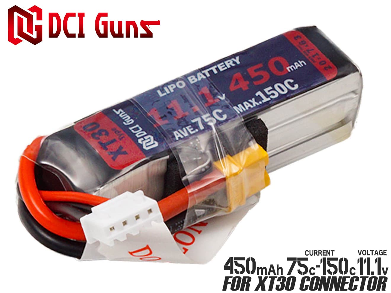 DCI Guns 450mAh 75C-150C LiPo コンパクトバッテリー(XT30コネクター) [電圧：7.4V / 11.1V]
