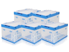 折り畳みコンテナ 50L 中窓2箇所付(長辺１＆短辺１) クリア＆ブルー [入り数：1個 / 3個 / 5個]