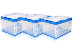 折り畳みコンテナ 50L 中窓1箇所付(長辺１) クリア＆ブルー [入り数：1個 / 3個 / 5個]
