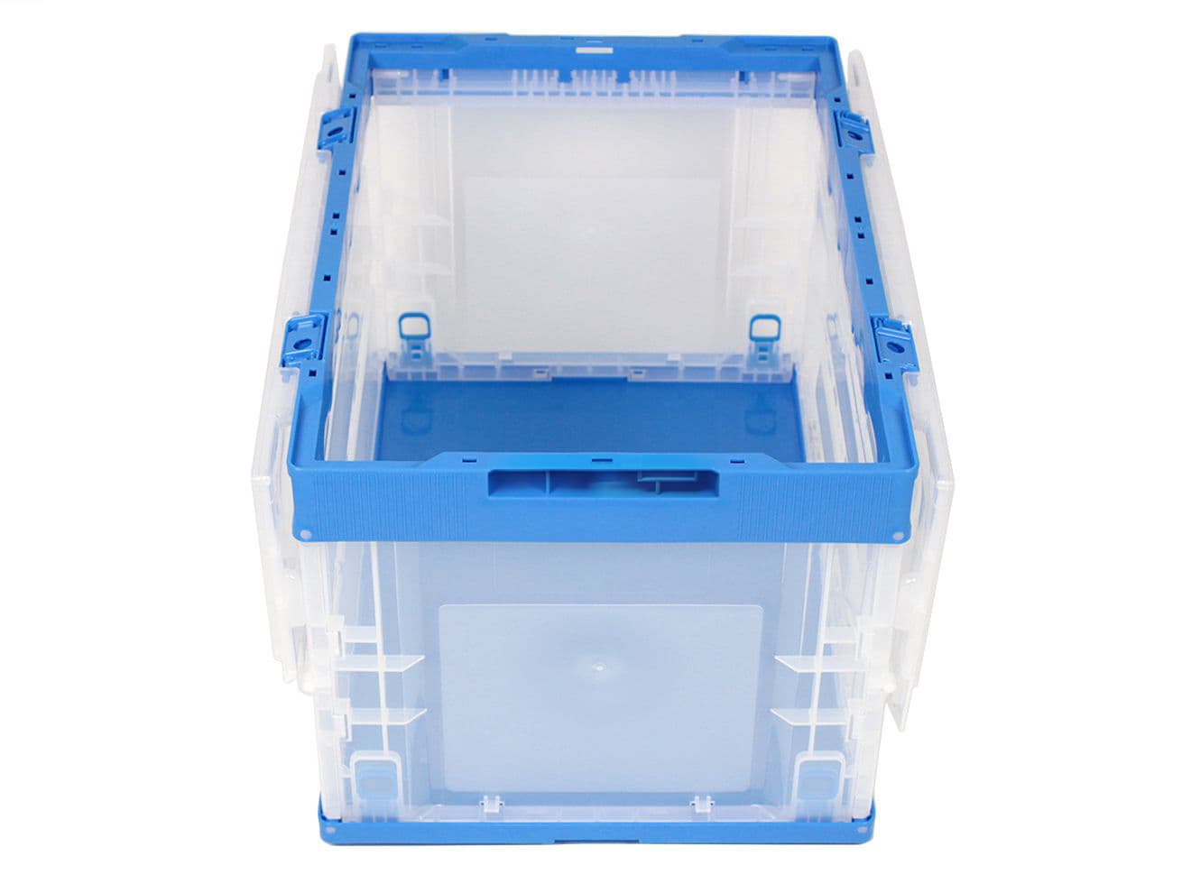 折り畳みコンテナ 50L 中窓1箇所付(長辺１) クリア＆ブルー [入り数：1個 / 3個 / 5個]