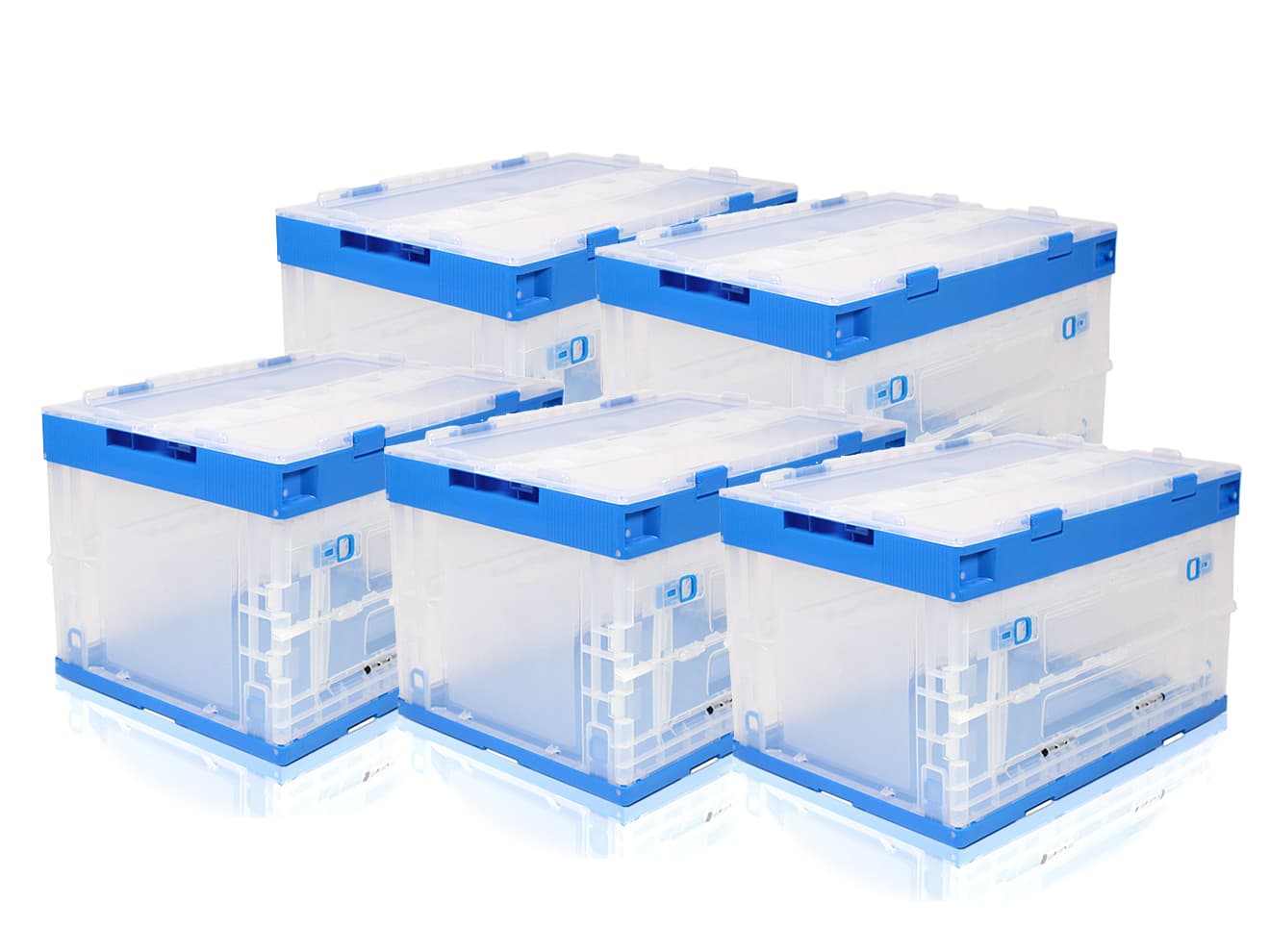 折り畳みコンテナ 50L 中窓1箇所付(長辺１) クリア＆ブルー [入り数：1個 / 3個 / 5個]