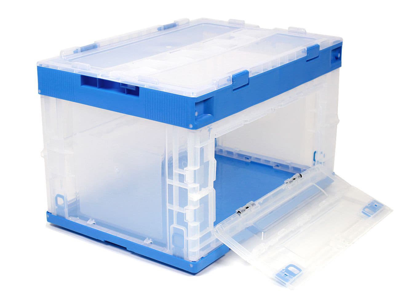 折り畳みコンテナ 50L 中窓1箇所付(長辺１) クリア＆ブルー [入り数：1個 / 3個 / 5個]