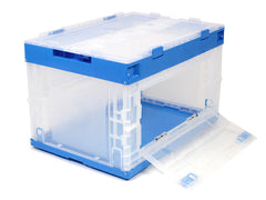 折り畳みコンテナ 50L 中窓1箇所付(長辺１) クリア＆ブルー [入り数：1個 / 3個 / 5個]