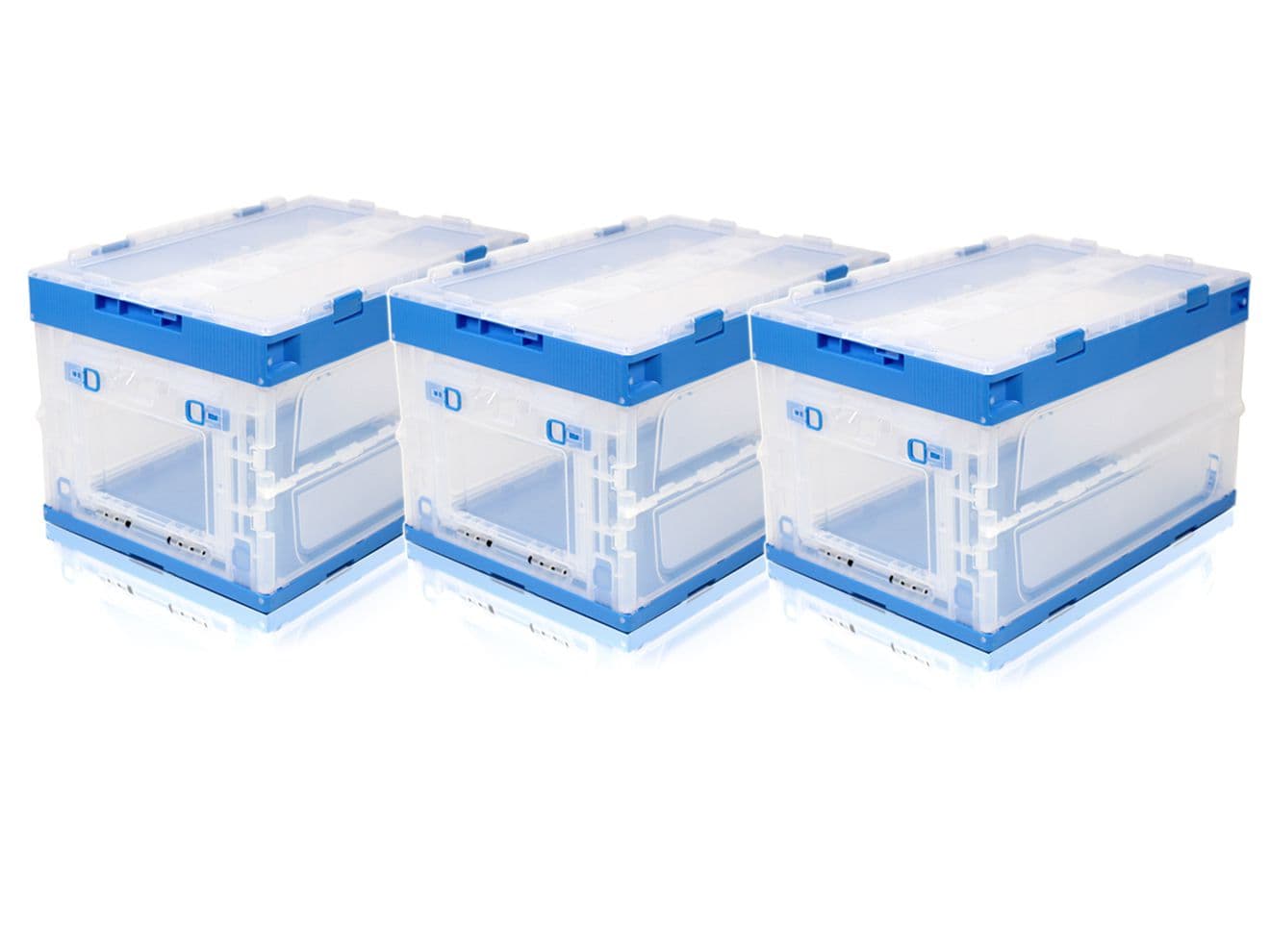 折り畳みコンテナ 50L 中窓1箇所付(短辺１) クリア＆ブルー [入り数：1個 / 3個 / 5個]