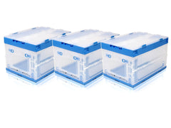 折り畳みコンテナ 50L 中窓1箇所付(短辺１) クリア＆ブルー [入り数：1個 / 3個 / 5個]