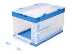 折り畳みコンテナ 50L 中窓1箇所付(短辺１) クリア＆ブルー [入り数：1個 / 3個 / 5個]