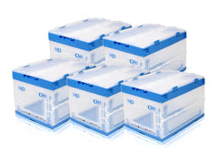 折り畳みコンテナ 50L 中窓1箇所付(短辺１) クリア＆ブルー [入り数：1個 / 3個 / 5個]