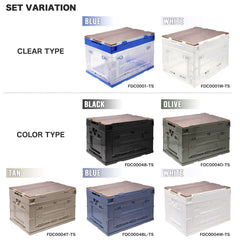 ミリタリーベース 折り畳みコンテナ 50L 中窓2箇所付(長辺１＆短辺１)&木製天板セット [カラー：クリアBL / クリアWH / BK / BLUE / TAN / OD / WHITE]