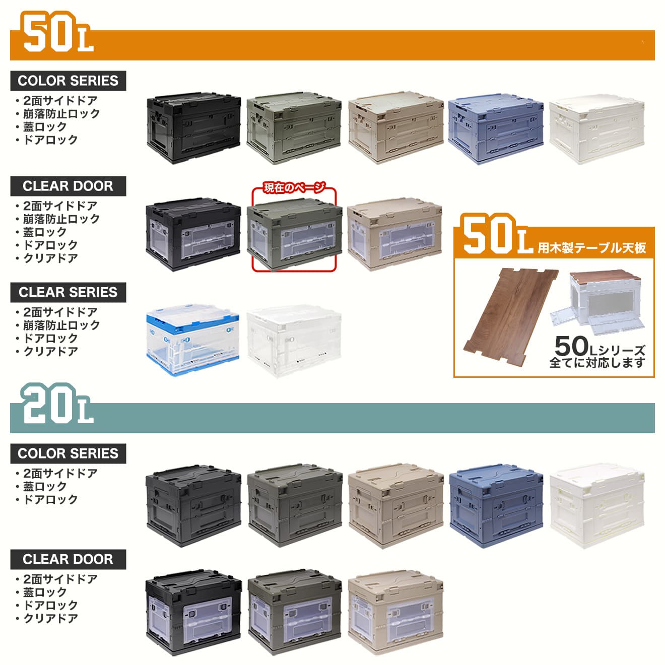 ミリタリーベース 折り畳みコンテナ 50L クリア中窓2箇所付(長辺１＆短辺１) [カラー：BK / TAN / OD]