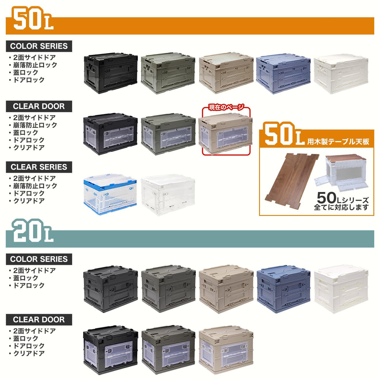 ミリタリーベース 折り畳みコンテナ 50L クリア中窓2箇所付(長辺１＆短辺１) [カラー：BK / TAN / OD]