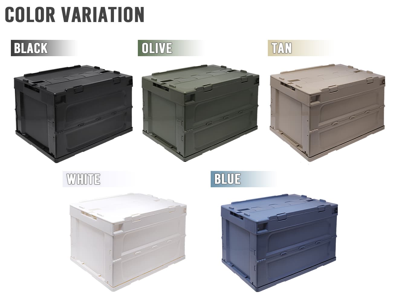 折り畳みコンテナ 50L 窓なし [カラー：BK / T / O / W / BL]
