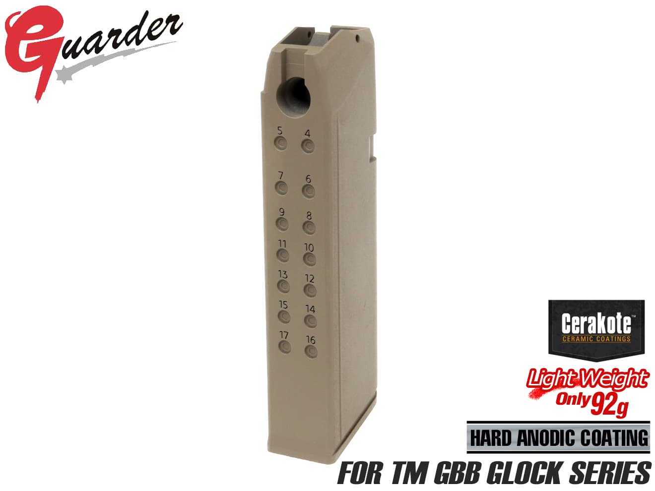 GUARDER Cerakoe アルミマガジンケース 9mm BK 東京マルイ GBB G17 / G18C / G22 / G34用 [カラー：ブラック / FDE]