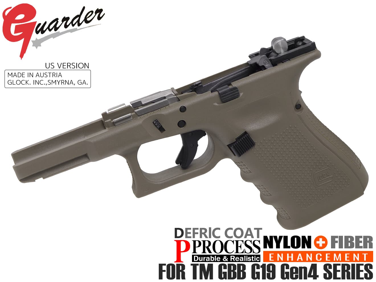 GUARDER GLOCK Gen.4 US Ver オリジナルフレーム スチール強化パーツ コンプリートセット  for マルイ G19 Gen4 [カラー：BK / FDE]