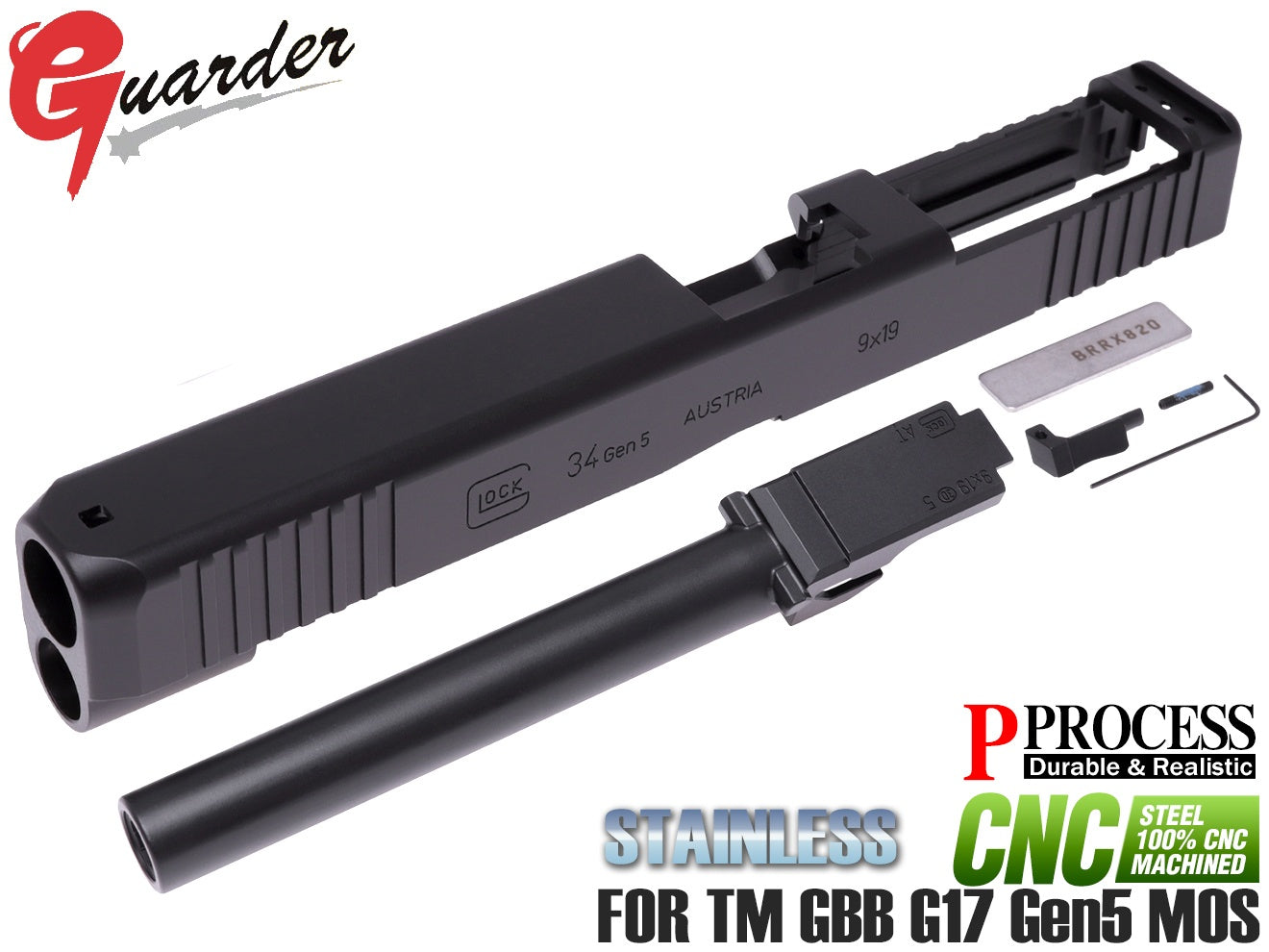 GUARDER G34 CNCスライドw/ スチールアウターバレル for 東京マルイ GBB G17Gen5 MOS [スライド材質：アルミ / スチール]