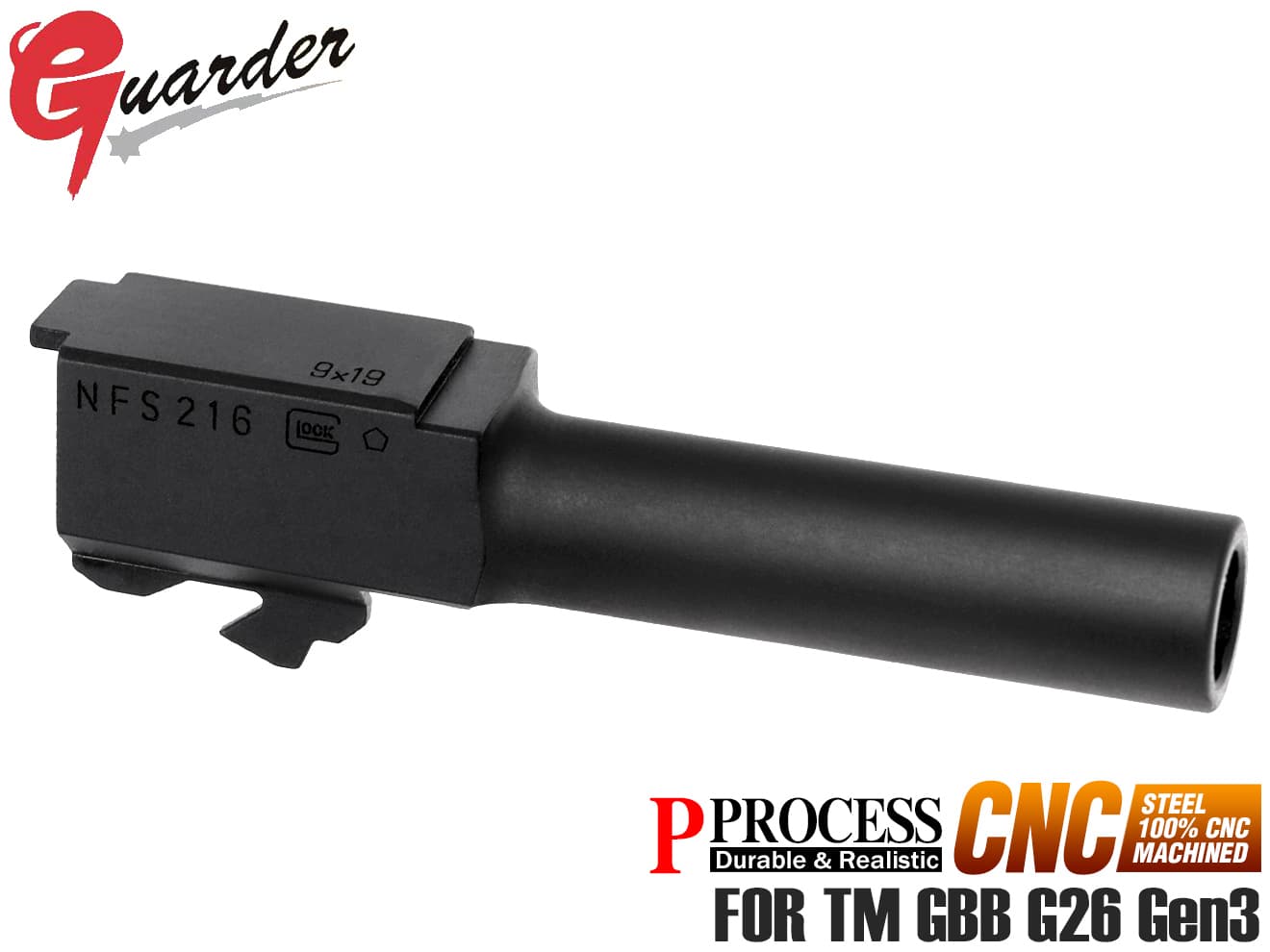 GUARDER スチールCNC アウターバレル NFS216 for マルイ G26 [カラー：ブラック / ゴールド / シルバー]