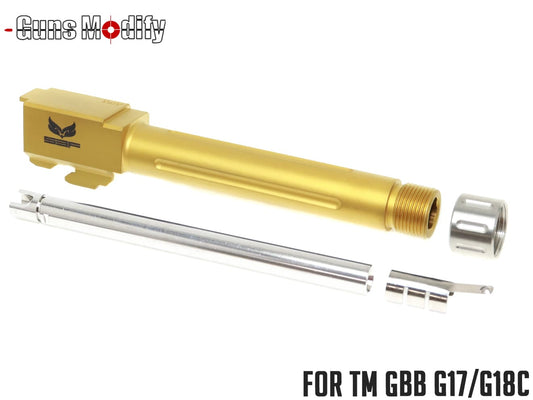 Guns Modify S3Fスタイル G17 スレッドフルートバレル ステンレス w / インナーバレル 東京マルイ GBB G17 / G18C / G22 [バレルカラー：TiNゴールド / シルバー]