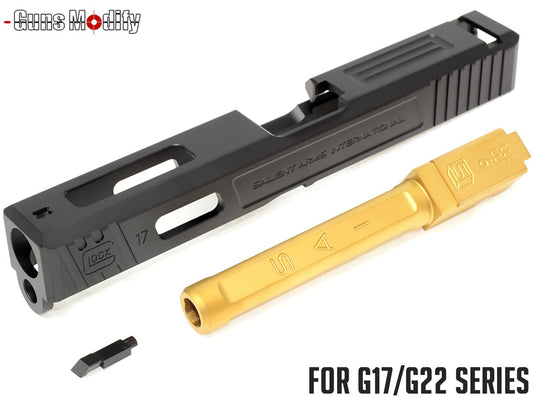 Guns Modify G17 SA CNC Tier 1 アルミスライド＆ステンレス ボックスフルート アウターバレルセット 東京マルイ GBB G17 / G22 [バレルカラー：TiNゴールド / TiCNブラック / シルバー]