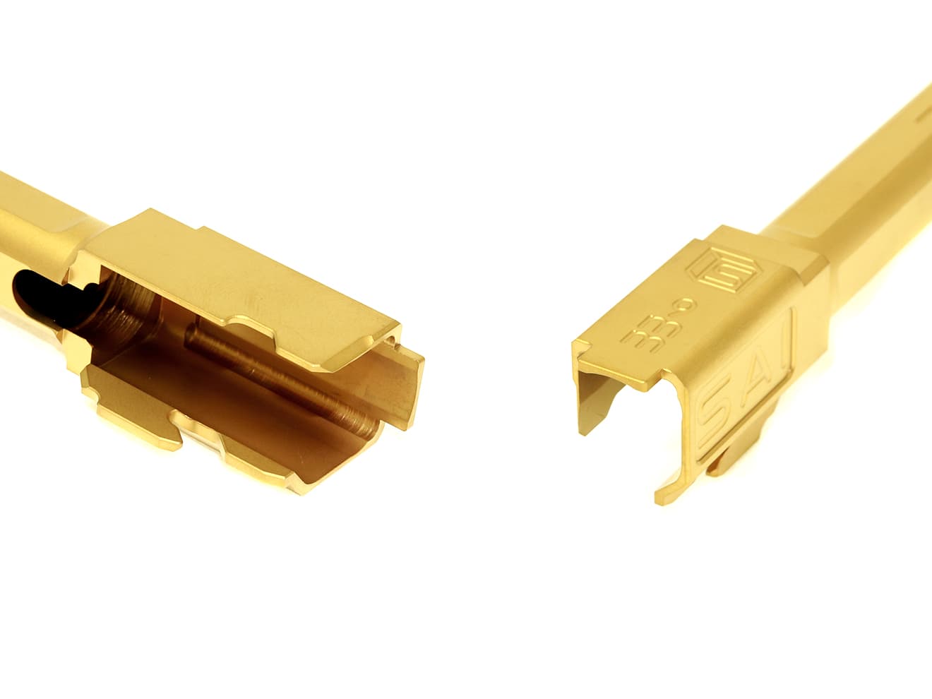 Guns Modify G34 SA CNC Tier 1 アルミスライド＆ステンレス ボックスフルート アウターバレルセット 東京マルイ GBB G17 / G22 / G34 [バレルカラー：TiNゴールド / シルバー]