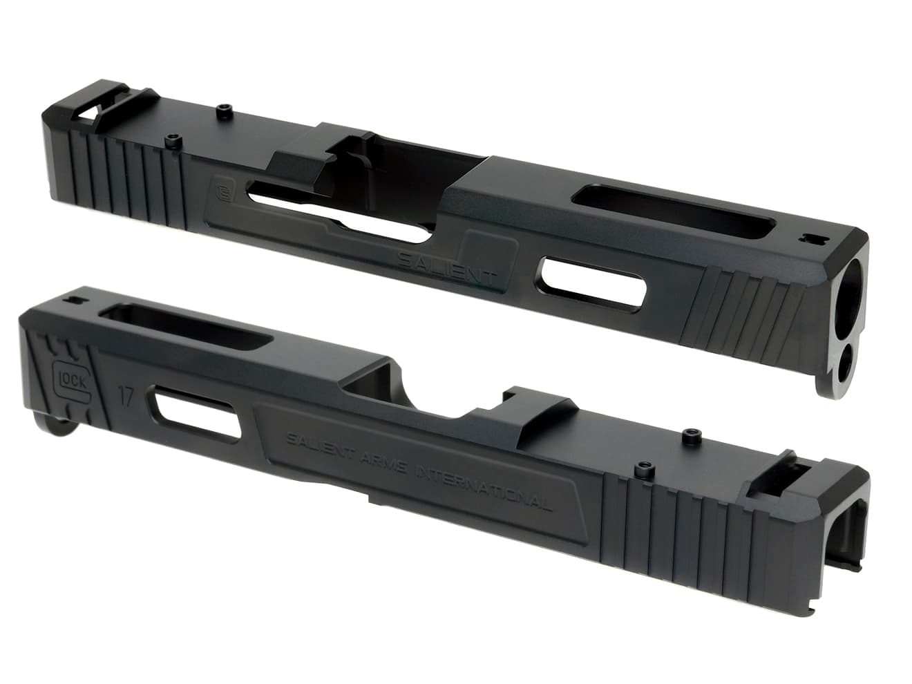 Guns Modify G17 SA CNC Tier 1 RMR アルミスライド＆ボックスフルート ステンレススレッドアウターバレル ｗ /  ブローバックエンジンフルセット 東京マルイ GBB G17 / G22 [バレルカラー：TiNゴールド / TiCNブラック / シルバー]