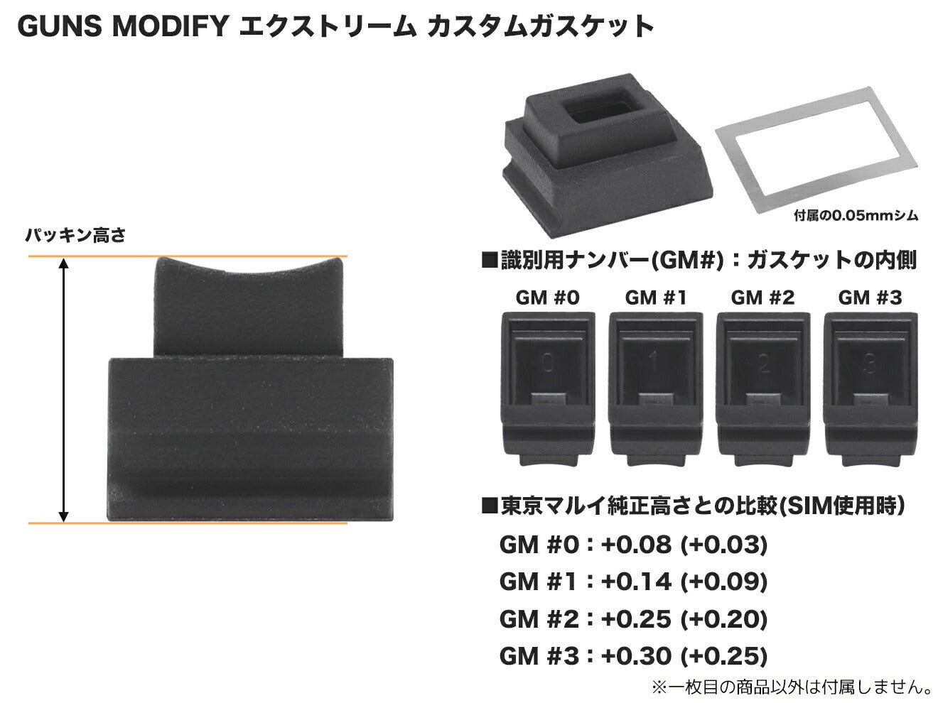 GunsModify カスタムガスルートパッキン #0 (+0.03or+0.08) 東京マルイ GBB GLOCKシリーズ [硬度：70° / 60°][セット内容：1pcs / 4pcs]