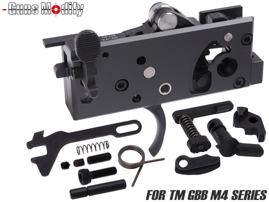 Guns Modify アルミCNCトリガーボックス + MIM スチール ファイアリングパーツセット for TM GBB M4 [トリガーデザイン：AR STD/ Gスタイル]