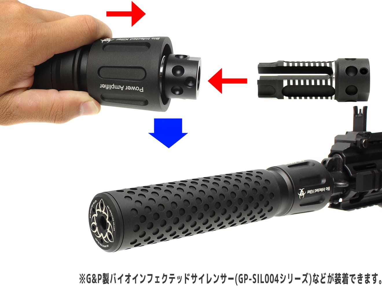 G&P 3プロング アルミフラッシュハイダー [対応：14mm正&逆ネジ