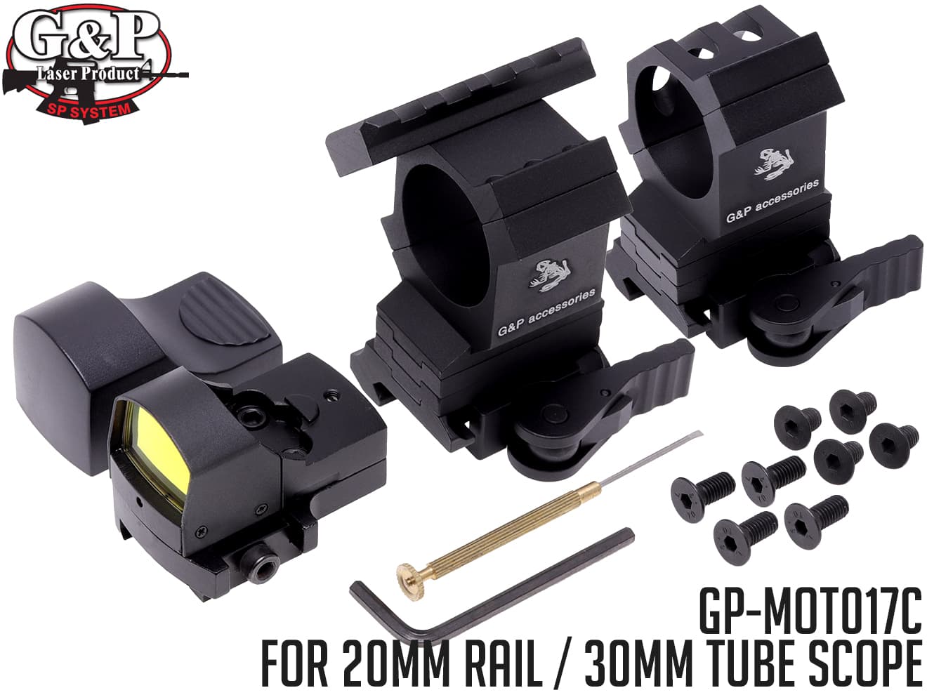 G&P 30mm QDアジャスタブルタクティカルリング BK  for 20mmレール [セット内容：マウント単体 / ドットサイト付]