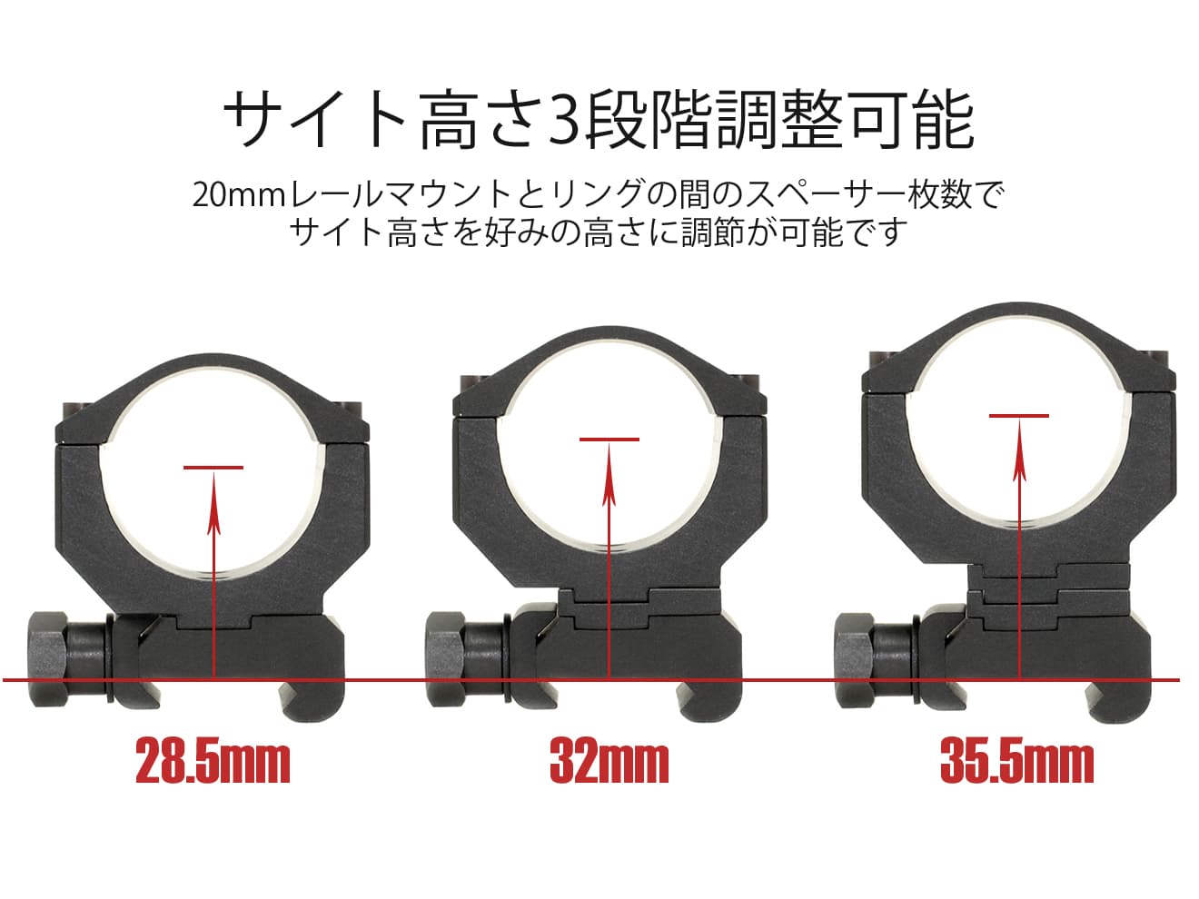 G&P KACタイプ アジャスタブル 30mm リングマウント for 20mmレール [ブラック / サンド]