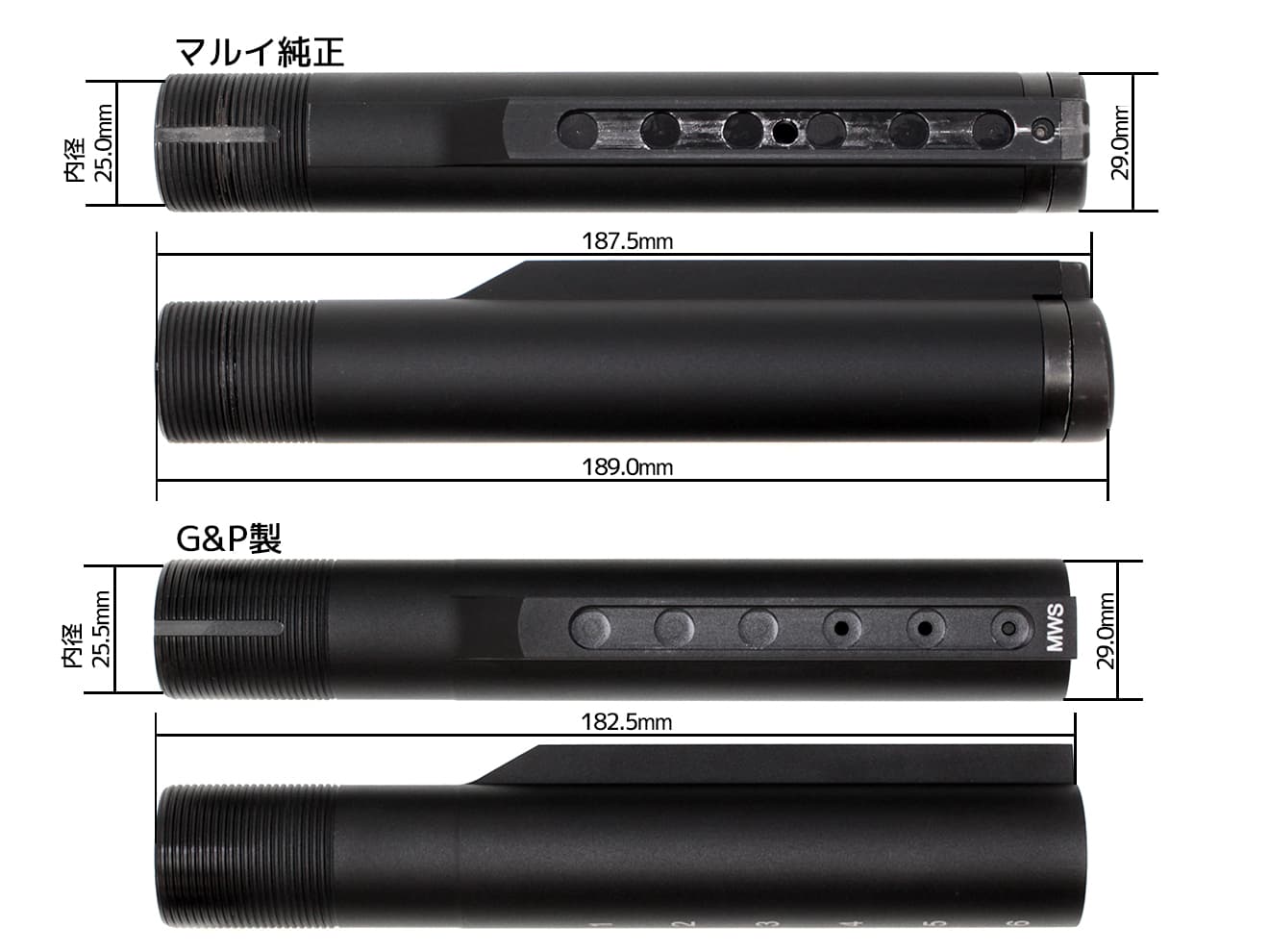 G&P アルミCNC バッファチューブ 6P BK for 東京マルイ GBB M4