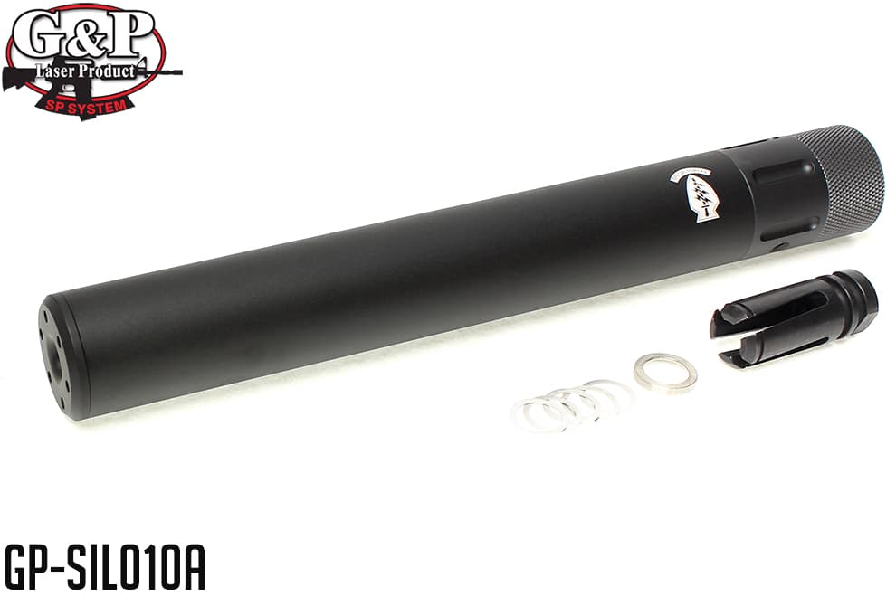 G&P M16 QD サイレンサー ロング BK w /  Vortexタイプハイダー 14mm逆ネジ [マーキング：US SOCOM / NSWC / Special Forces / BlackWater]