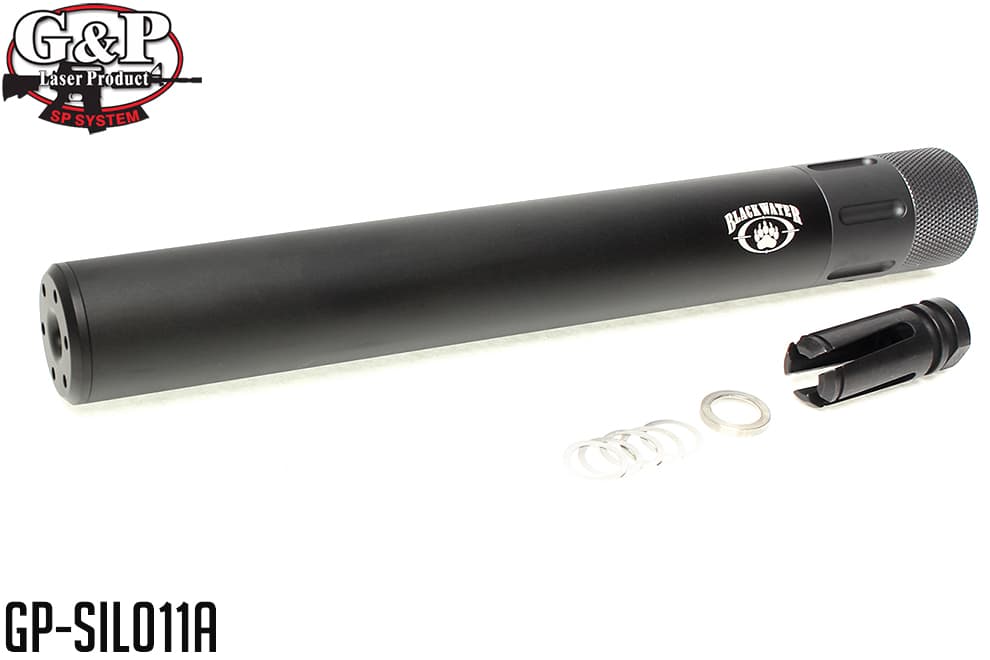 G&P M16 QD サイレンサー ロング BK w /  Vortexタイプハイダー 14mm逆ネジ [マーキング：US SOCOM / NSWC / Special Forces / BlackWater]